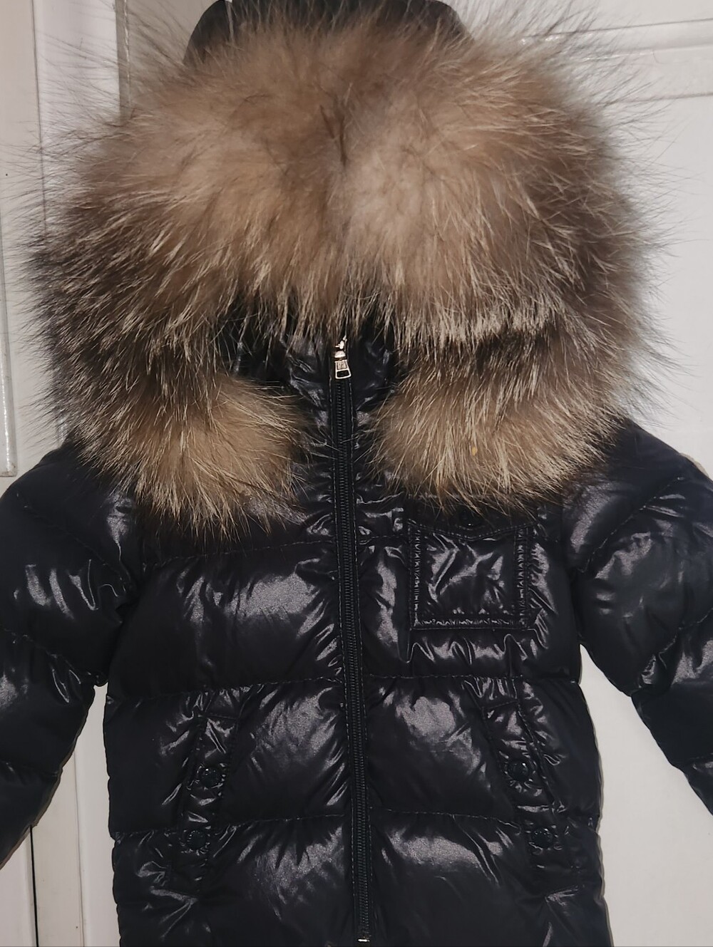 Authentic Moncler K2 Down Navy Quilted Puffer Coat Fox Fur Trim Hood Sz.18-24
